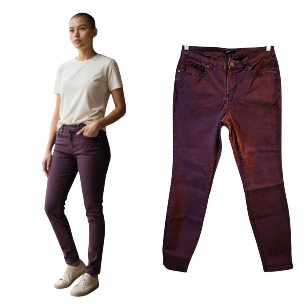 Relativity Womens Skinny Jeans Size 10 Dark Burgundy Mid Rise Super Stretch